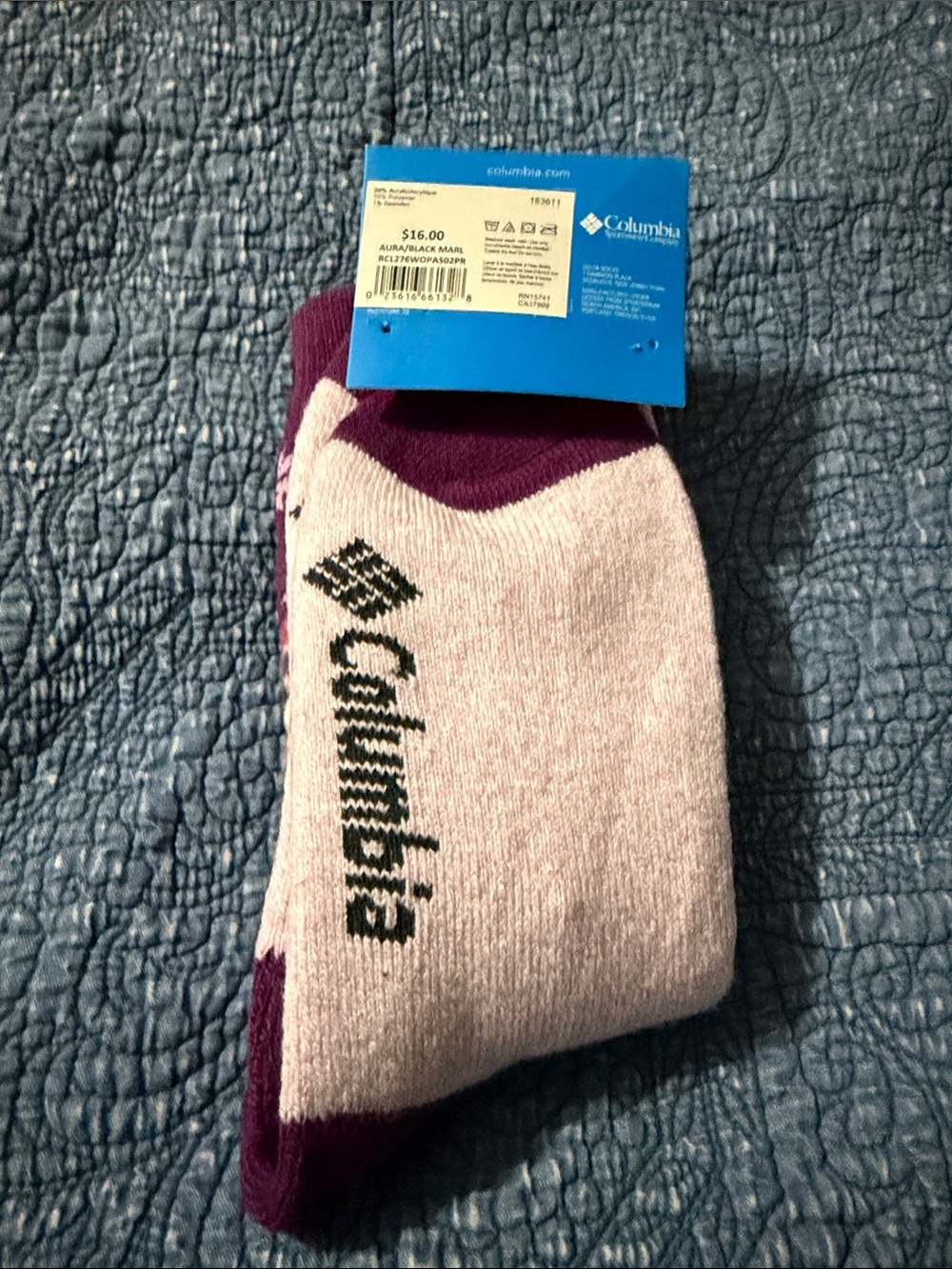 Columbia Crew Athletic Socks in Light Pink and Purple Accents